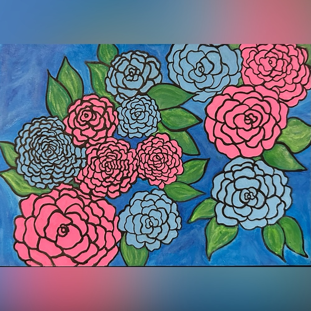 Blue and pink flower painting